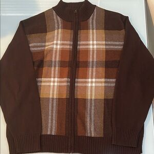 Vintage ? Men's Brown Plaid zippered Sweater cardigan Peletti
